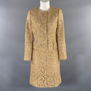 PRADA Size 8 Gold Lace Floral Skirt Suit